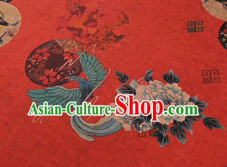 China Traditional Peony Pattern Red Silk Fabric Classical Qipao Dress Gambiered Guangdong Gauze Drapery