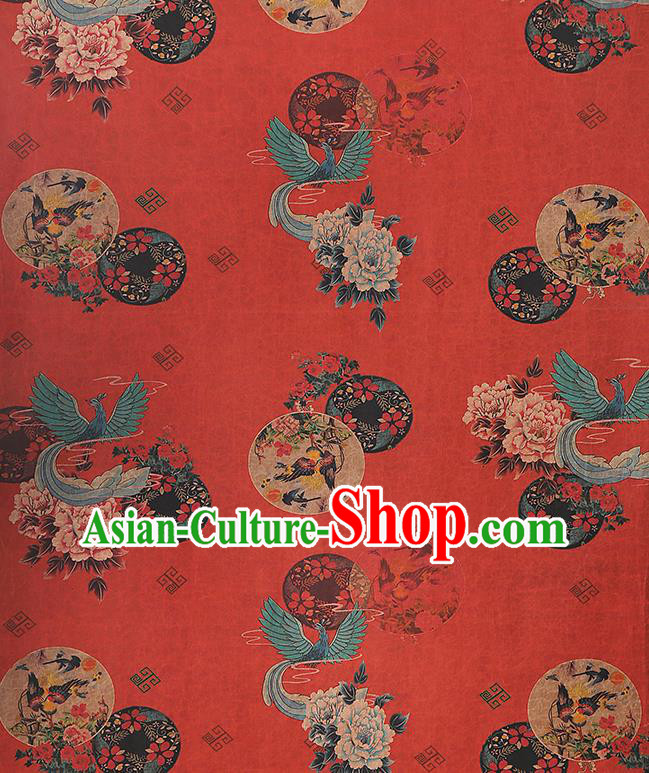 China Traditional Peony Pattern Red Silk Fabric Classical Qipao Dress Gambiered Guangdong Gauze Drapery