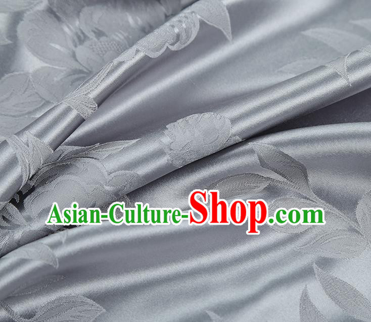 Asian China Cheongsam Gambiered Guangdong Gauze Traditional Grey Silk Fabric Jacquard Fabric