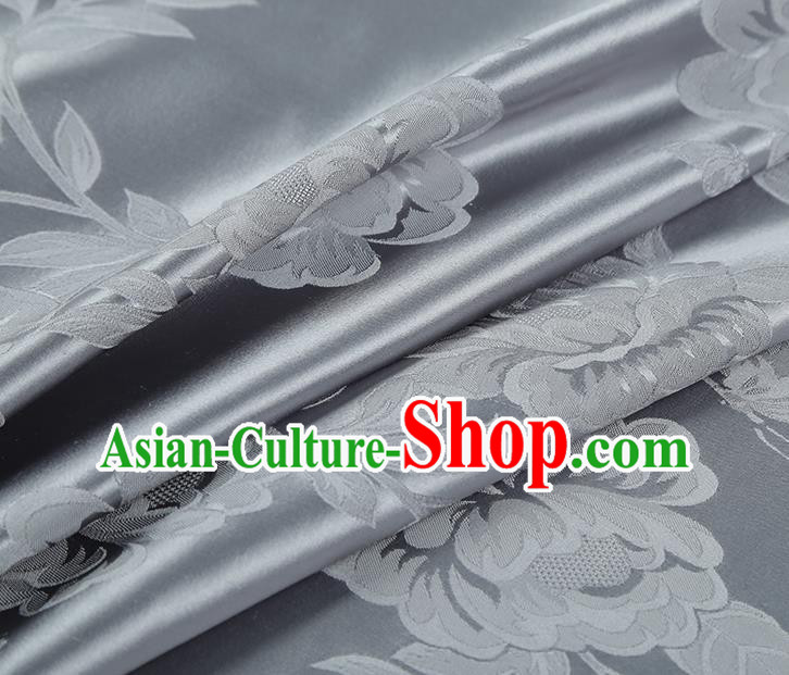 Asian China Cheongsam Gambiered Guangdong Gauze Traditional Grey Silk Fabric Jacquard Fabric