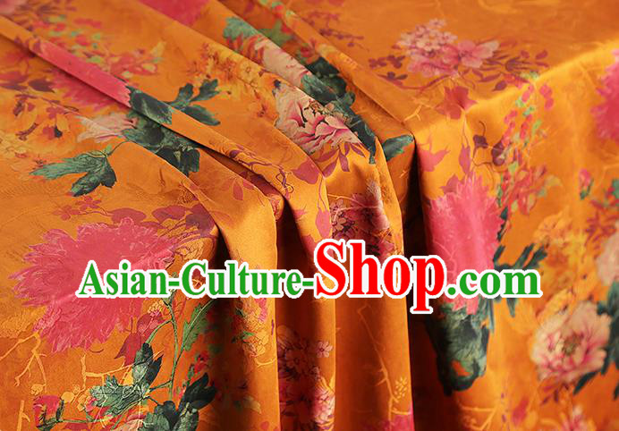 China Classical Orange Gambiered Guangdong Gauze Drapery Traditional Cheongsam Peony Pattern Brocade Fabric