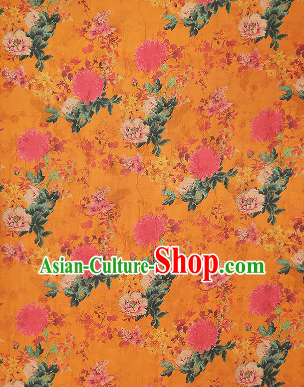 China Classical Orange Gambiered Guangdong Gauze Drapery Traditional Cheongsam Peony Pattern Brocade Fabric