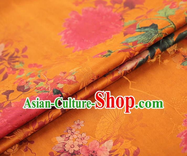 China Classical Orange Gambiered Guangdong Gauze Drapery Traditional Cheongsam Peony Pattern Brocade Fabric
