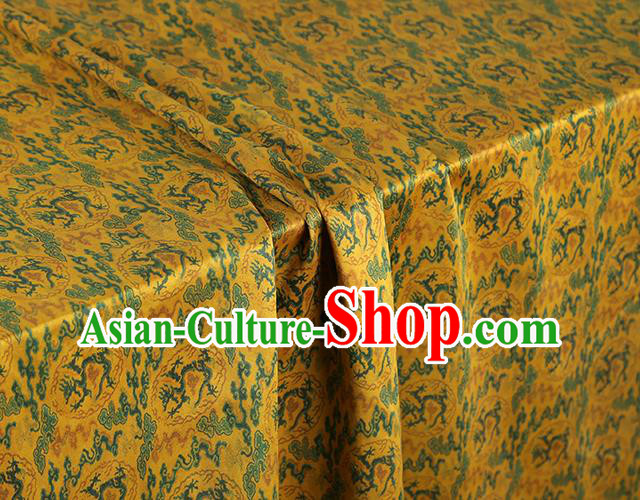 China Traditional Cheongsam Dragons Pattern Brocade Fabric Classical Yellow Gambiered Guangdong Gauze