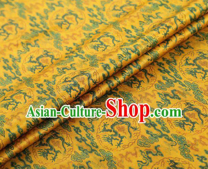 China Traditional Cheongsam Dragons Pattern Brocade Fabric Classical Yellow Gambiered Guangdong Gauze