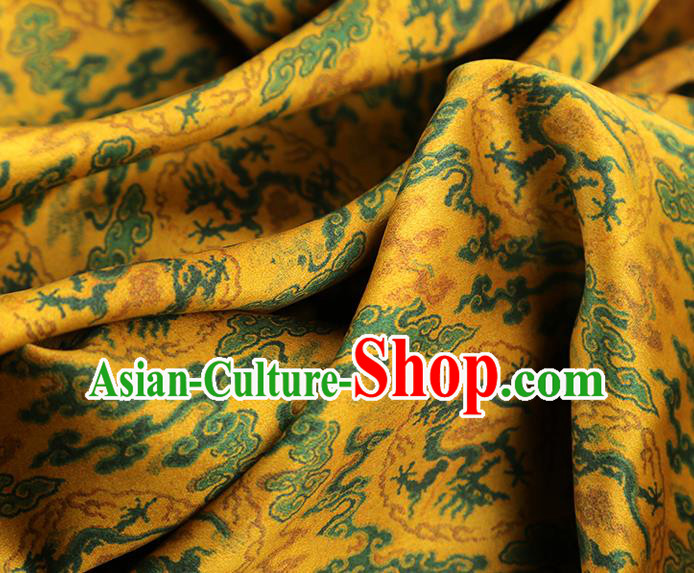China Traditional Cheongsam Dragons Pattern Brocade Fabric Classical Yellow Gambiered Guangdong Gauze