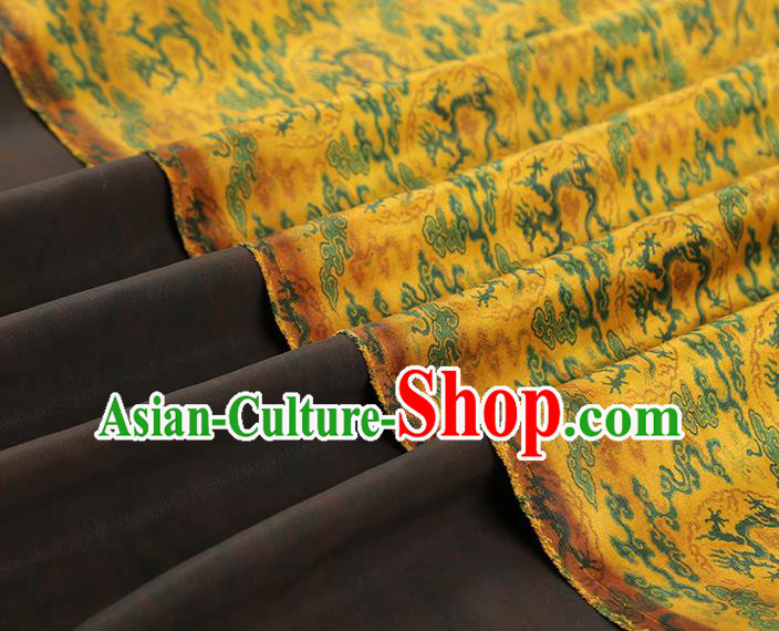 China Traditional Cheongsam Dragons Pattern Brocade Fabric Classical Yellow Gambiered Guangdong Gauze