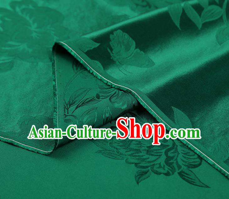 China Traditional Deep Green Silk Fabric Cheongsam Gambiered Guangdong Gauze Asian Jacquard Fabric