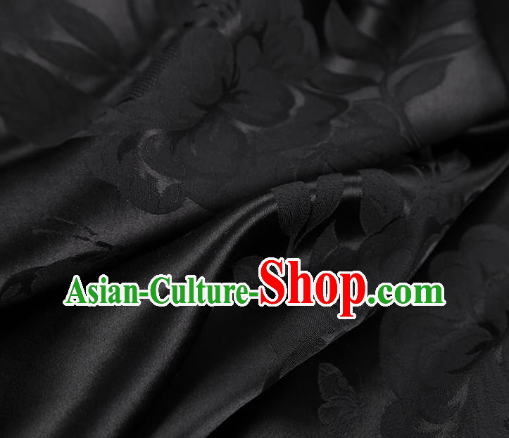 Asian Jacquard Black Silk Fabric China Traditional Cheongsam Gambiered Guangdong Gauze Cloth