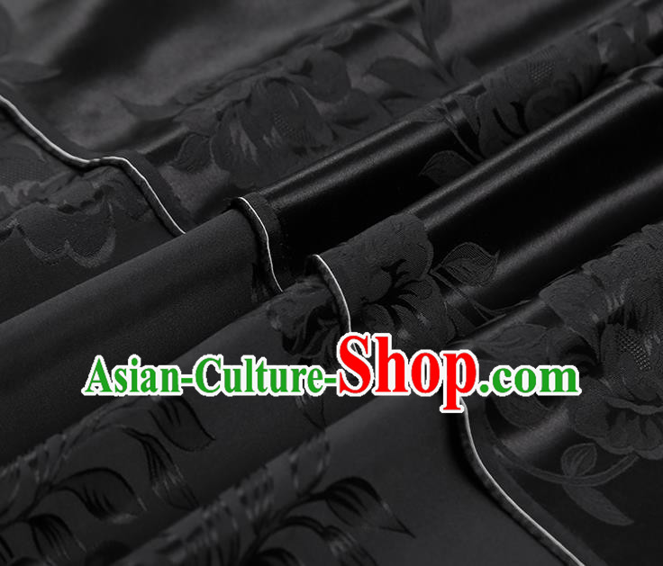Asian Jacquard Black Silk Fabric China Traditional Cheongsam Gambiered Guangdong Gauze Cloth