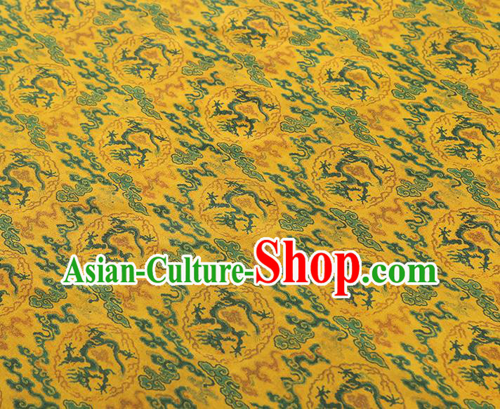 China Traditional Cheongsam Dragons Pattern Brocade Fabric Classical Yellow Gambiered Guangdong Gauze