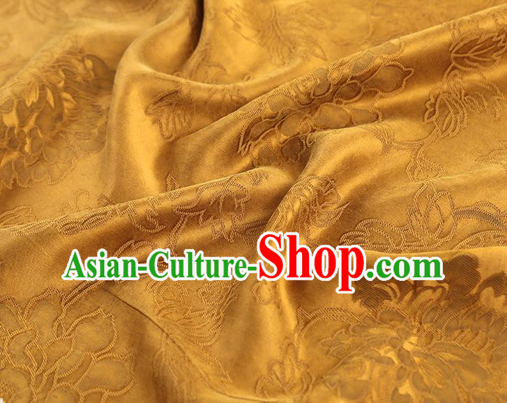 China Traditional Jacquard Peony Pattern Gambiered Guangdong Gauze Classical Cheongsam Golden Silk Fabric