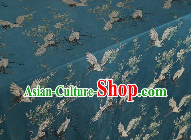 China Traditional Cranes Pattern Song Brocade Classical Cheongsam Lake Blue Silk Fabric