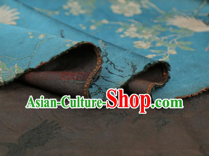 China Traditional Cranes Pattern Song Brocade Classical Cheongsam Lake Blue Silk Fabric