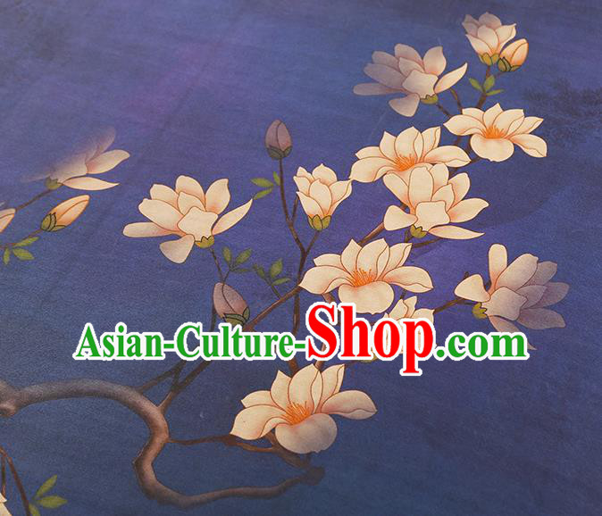 China Traditional Mangnolia Pattern Brocade Classical Cheongsam Deep Purple Silk Fabric Gambiered Guangdong Gauze