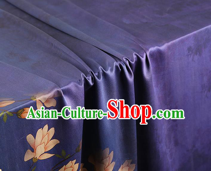 China Traditional Mangnolia Pattern Brocade Classical Cheongsam Deep Purple Silk Fabric Gambiered Guangdong Gauze