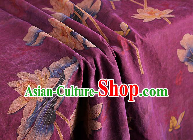 China Gambiered Guangdong Gauze Traditional Lotus Pattern Brocade Classical Cheongsam Purple Silk Fabric