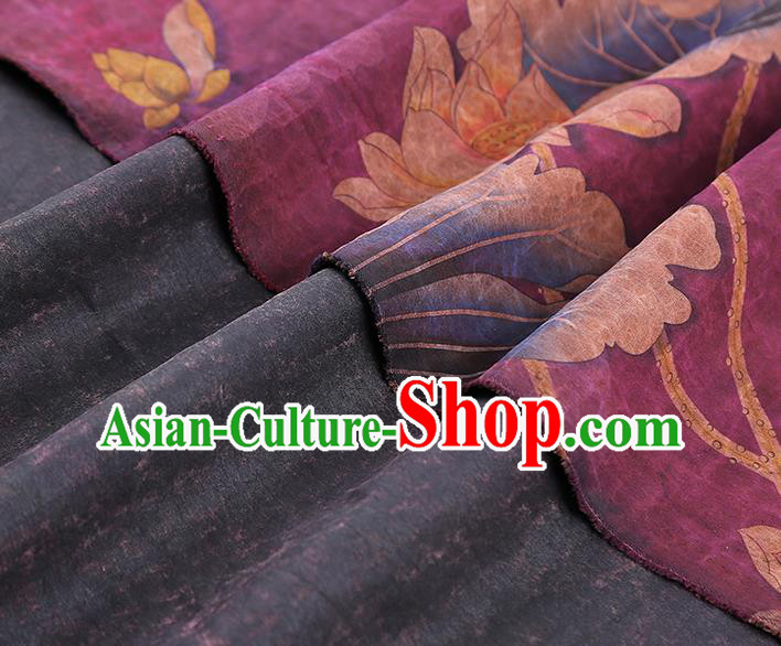 China Gambiered Guangdong Gauze Traditional Lotus Pattern Brocade Classical Cheongsam Purple Silk Fabric