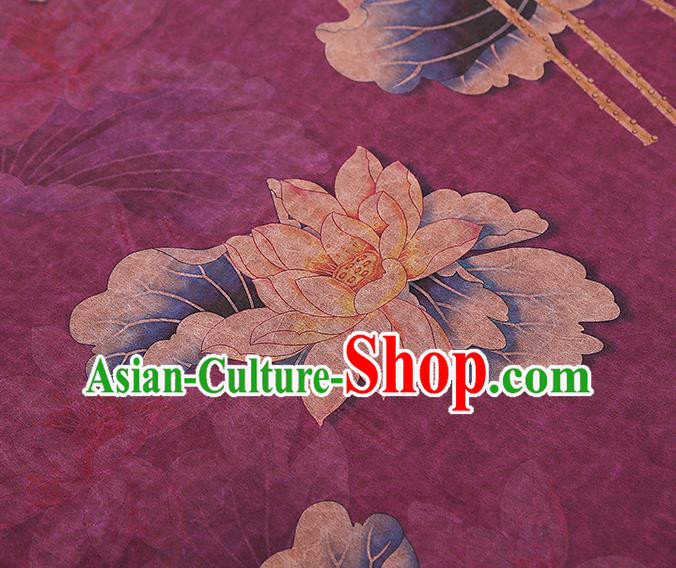 China Gambiered Guangdong Gauze Traditional Lotus Pattern Brocade Classical Cheongsam Purple Silk Fabric