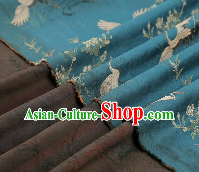 China Traditional Cranes Pattern Song Brocade Classical Cheongsam Lake Blue Silk Fabric