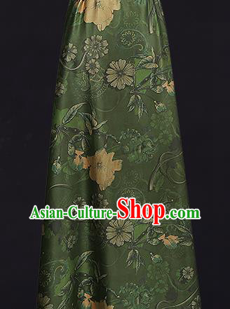 China Classical Cheongsam Silk Fabric Gambiered Guangdong Gauze Traditional Pattern Green Brocade