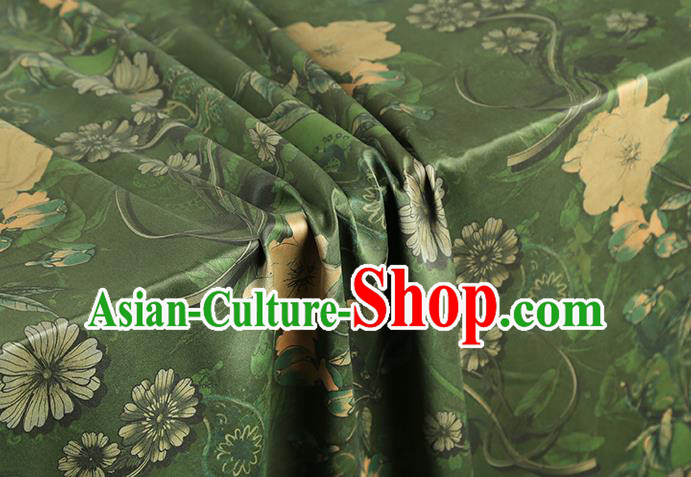 China Classical Cheongsam Silk Fabric Gambiered Guangdong Gauze Traditional Pattern Green Brocade