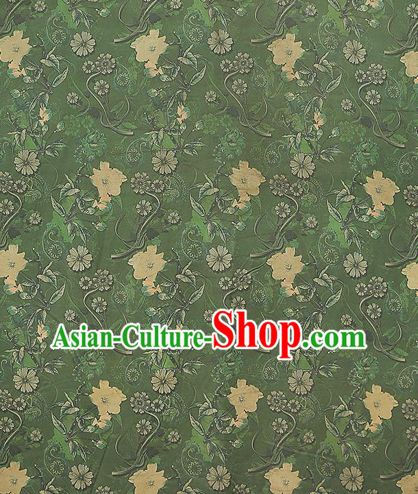 China Classical Cheongsam Silk Fabric Gambiered Guangdong Gauze Traditional Pattern Green Brocade