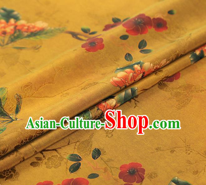 China Classical Plum Blossom Pattern Cheongsam Silk Fabric Traditional Ginger Gambiered Guangdong Gauze Drapery