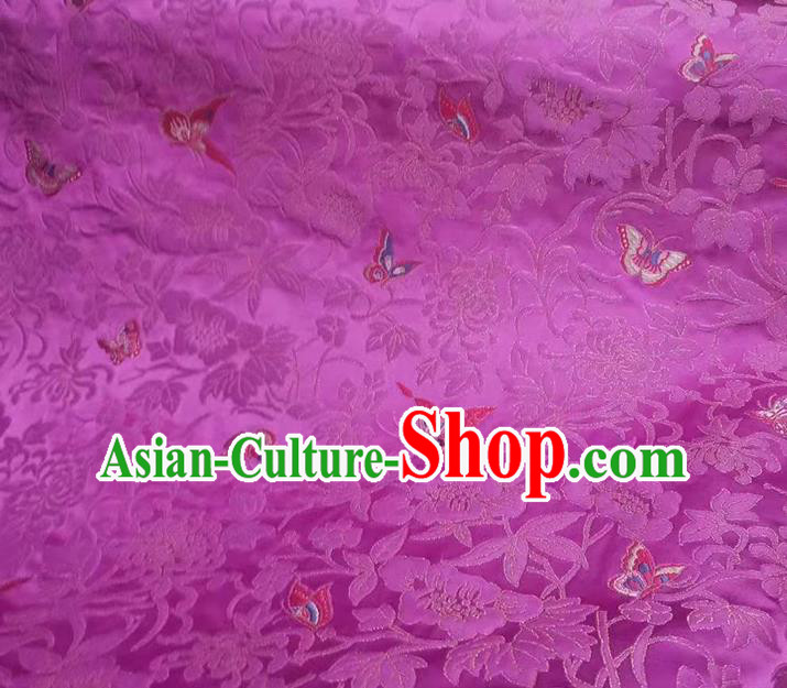 China Traditional Purple Nanjing Brocade Cheongsam Classical Butterfly Pattern Silk Fabric