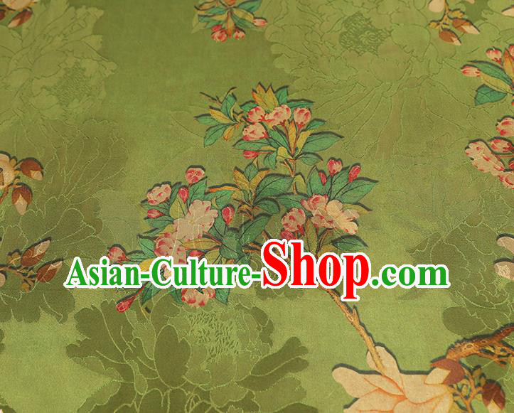 China Traditional Mangnolia Pattern Green Brocade Classical Cheongsam Silk Fabric