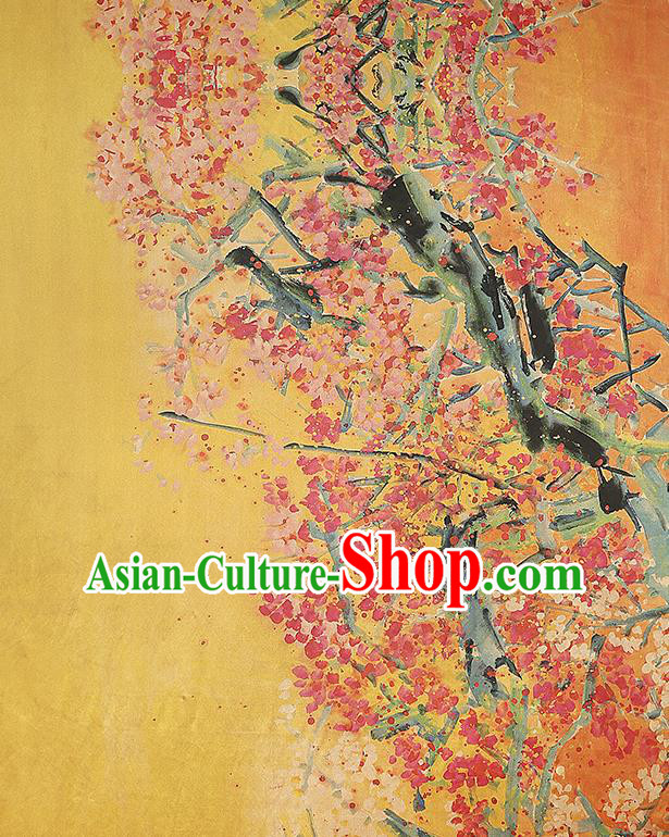 China Classical Plum Pattern Qipao Dress Silk Fabric Gambiered Guangdong Gauze Traditional Orange Brocade