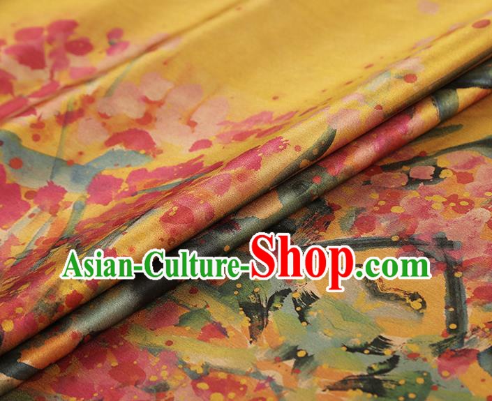 China Classical Plum Pattern Qipao Dress Silk Fabric Gambiered Guangdong Gauze Traditional Orange Brocade