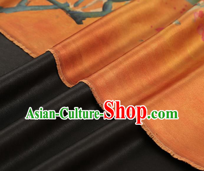 China Classical Plum Pattern Qipao Dress Silk Fabric Gambiered Guangdong Gauze Traditional Orange Brocade