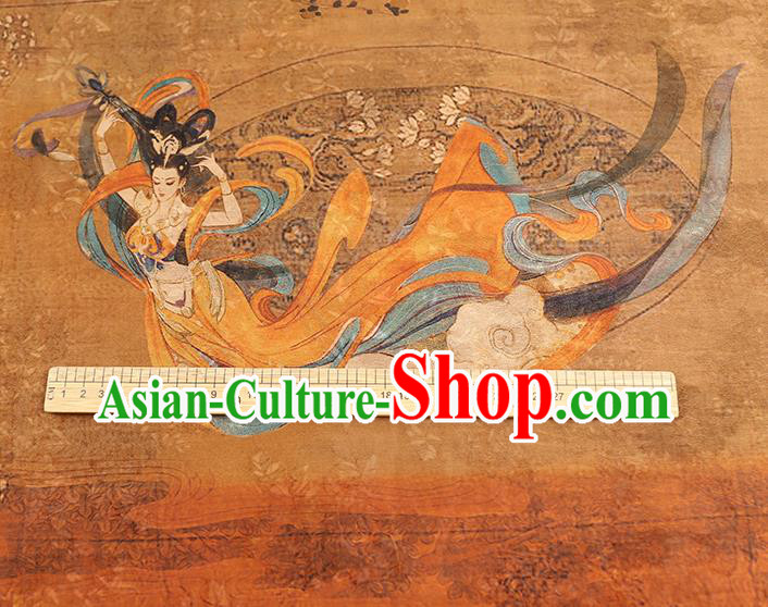 Traditional Chinese Brown Silk Fabric Asian China Classical Goddess Pattern Gambiered Guangdong Gauze Material
