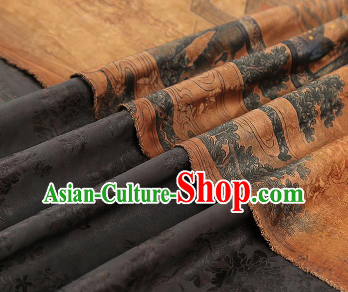 Traditional Chinese Brown Silk Fabric Asian China Classical Goddess Pattern Gambiered Guangdong Gauze Material