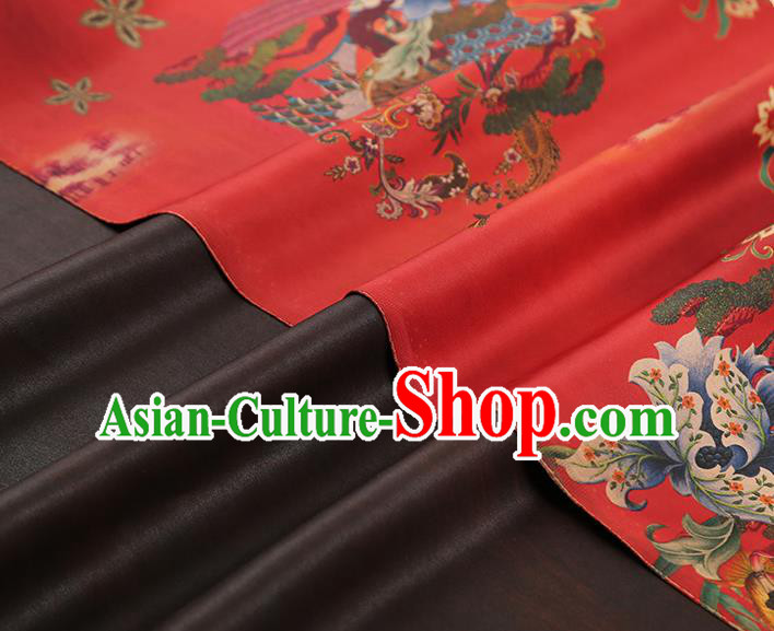 China Gambiered Guangdong Gauze Traditional Red Brocade Classical Flowers Pattern Wedding Dress Silk Fabric