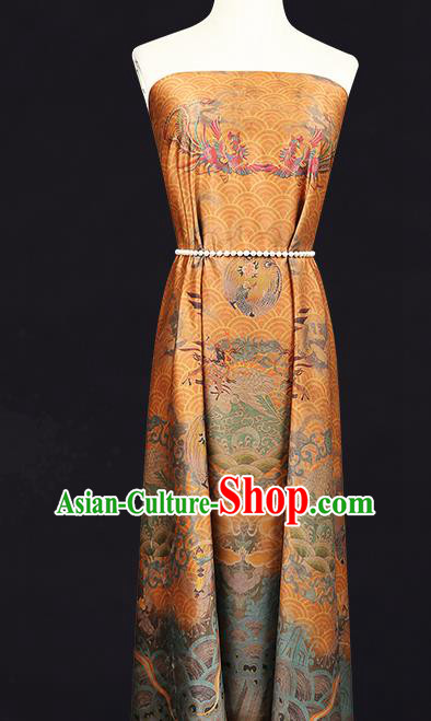 China Classical Dragon Phoenix Pattern Silk Fabric Gambiered Guangdong Gauze Traditional Cheongsam Golden Brocade