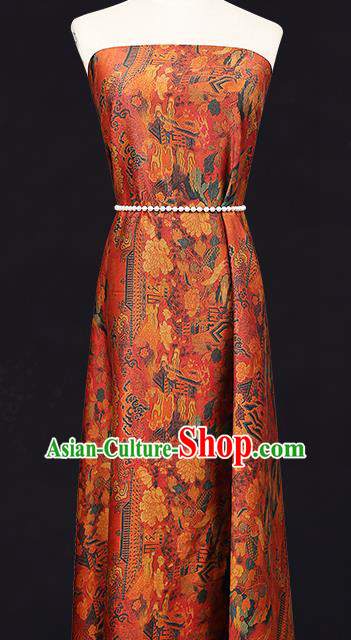 China Traditional Cheongsam Red Gambiered Guangdong Gauze Classical Heavenly Palace Pattern Silk Fabric