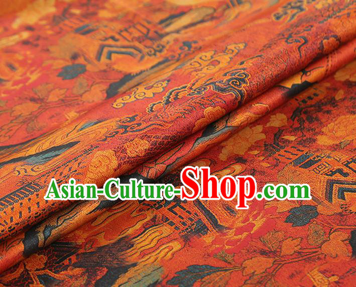 China Traditional Cheongsam Red Gambiered Guangdong Gauze Classical Heavenly Palace Pattern Silk Fabric