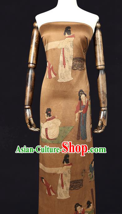 China Traditional Cheongsam Brown Gambiered Guangdong Gauze Classical Tang Dynasty Palace Lady Pattern Silk Fabric