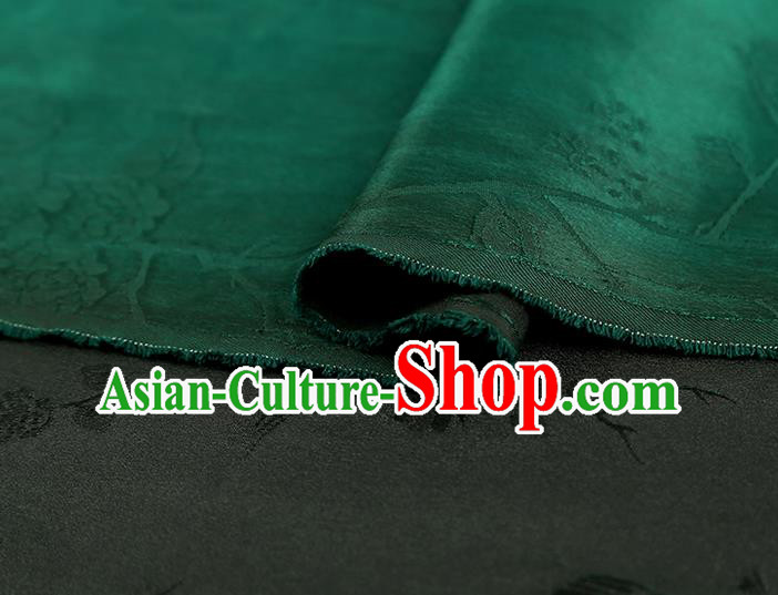 China Traditional Cheongsam Jacquard Gambiered Guangdong Gauze Classical Magpie Plum Pattern Green Silk Fabric