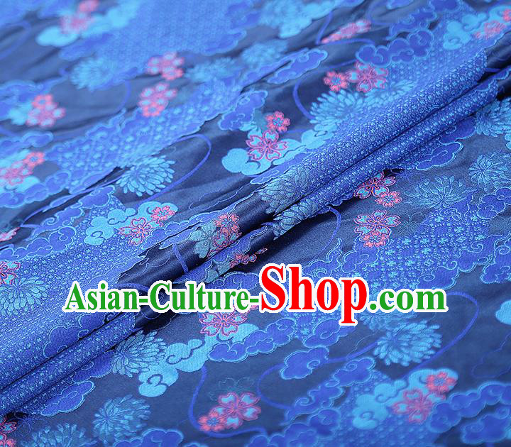 China Traditional Song Brocade Tapestry Drapery Classical Cheongsam Blue Silk Fabric