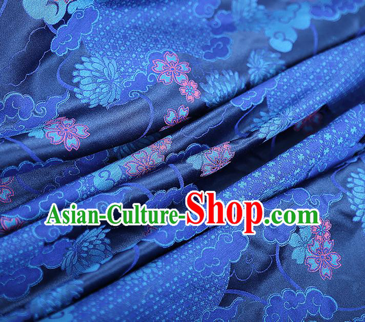 China Traditional Song Brocade Tapestry Drapery Classical Cheongsam Blue Silk Fabric