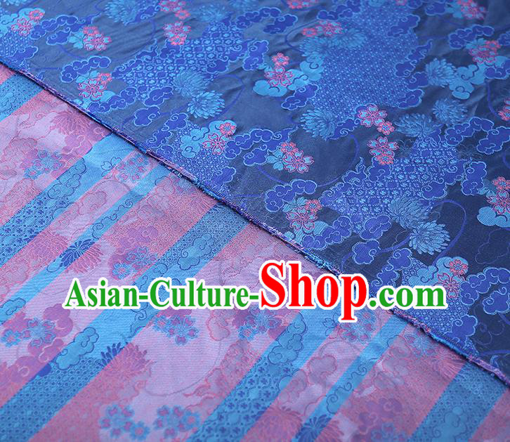 China Traditional Song Brocade Tapestry Drapery Classical Cheongsam Blue Silk Fabric