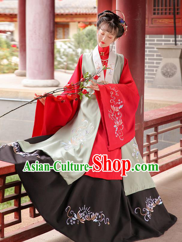 Traditional Chinese Ming Dynasty Hanfu Clothing Ancient Rich Female Embroidered Costumes Full Set