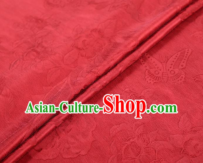 China Traditional Gambiered Guangdong Gauze Classical Cheongsam Jacquard Red Silk Fabric