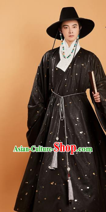 Chinese Ancient Swordsman Clothing Traditional Ming Dynasty Black Priest Frock and Hat