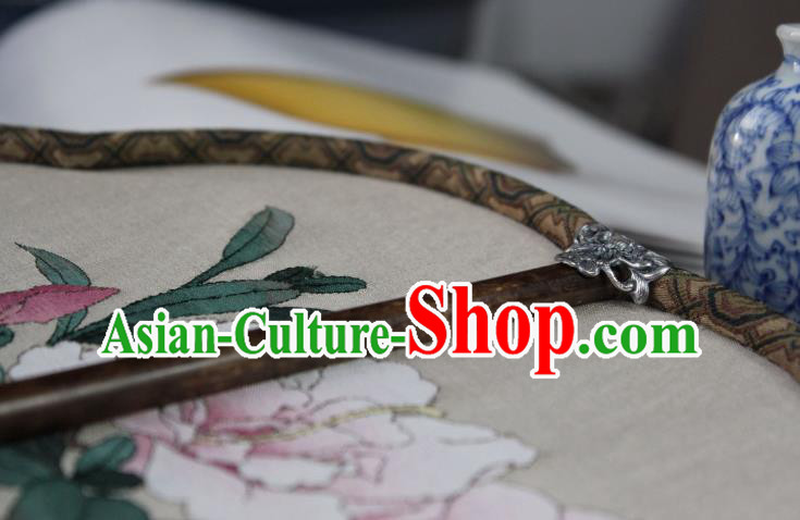 China Traditional Silk Begonia Fan Handmade Azalea Pattern Palace Fan Ancient Princess Court Fan