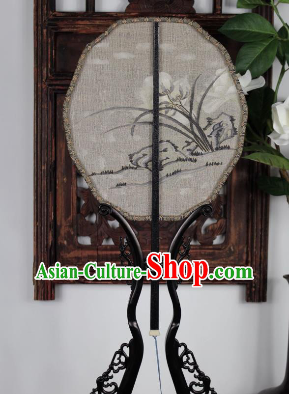 China Traditional Dance Fan Handmade Ink Orchids Pattern Silk Fan Ancient Song Dynasty Princess Palace Fan
