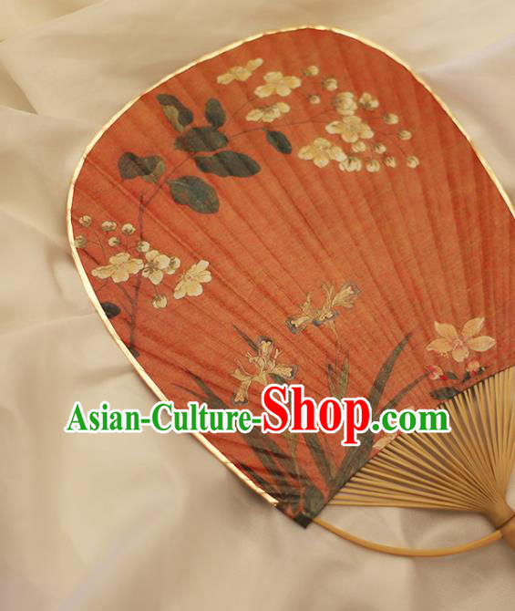 Asian China Hand Painting Orchids Fans Japanese Red Paper Fan Classical Dance Bamboo Fan